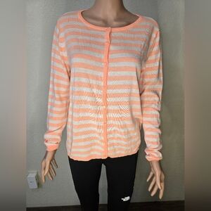 Jacqueline De Yong  Stripe Sweater - CreamPink  Size Large Bottom Down